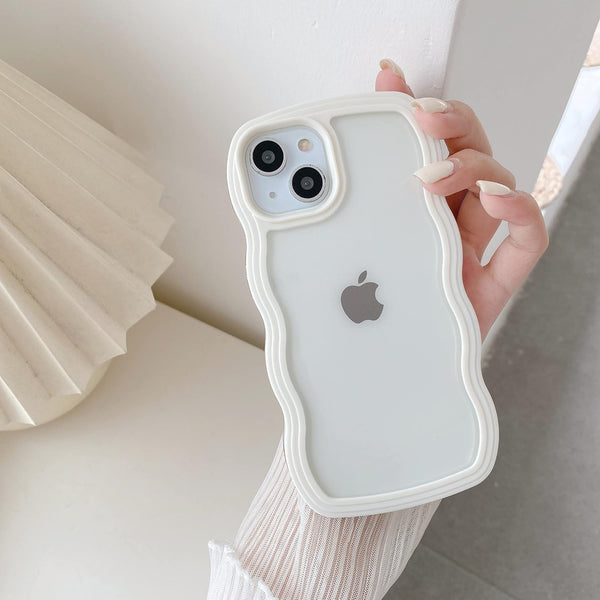QLTYPRI iPhone 13/iPhone 14 (6.1 inch) Case, Cute Curly Wave Frame Clear Case for Girls, Soft Silicone TPU