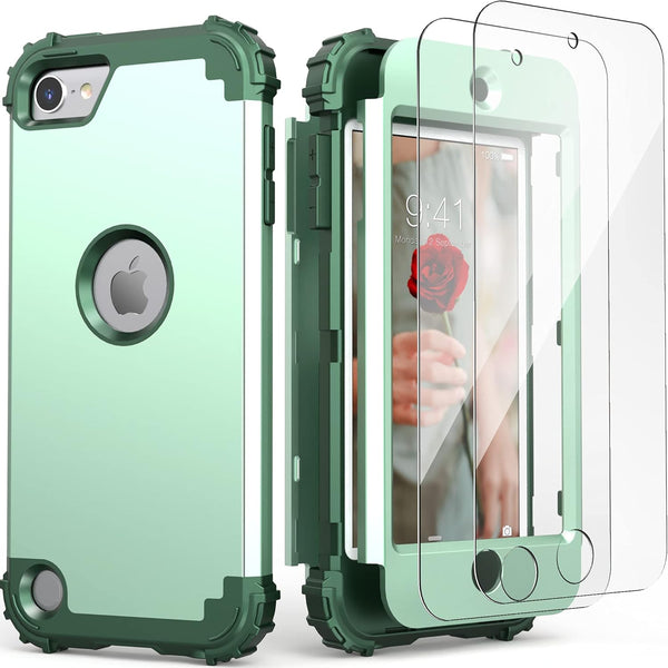 IDweel iPod Touch 7th Generation Case with 2 Screen Protectors - Hybrid Shockproof Slim Heavy Duty Cover, Mint Green