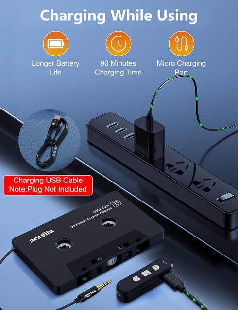 Arsvita Car Audio Cassette to Aux Adapter, 5.1 Bluetooth Receiver Kit for Cassette to Aux Adapter, Black