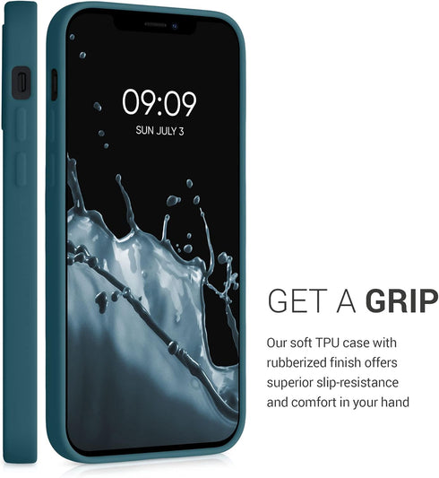 kwmobile Soft TPU Case for Apple iPhone 12 / iPhone 12 Pro, Phone Cover with Card Holder, Teal Matte Finish