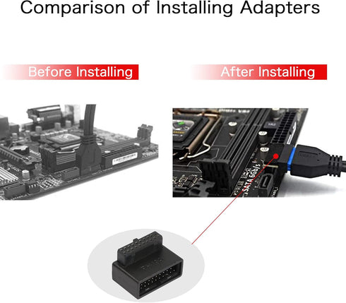 USB 3.0 90 Degree Motherboard Adapter, 19 Pin/20 Pin Male to Female Extension Adapter for Desktop