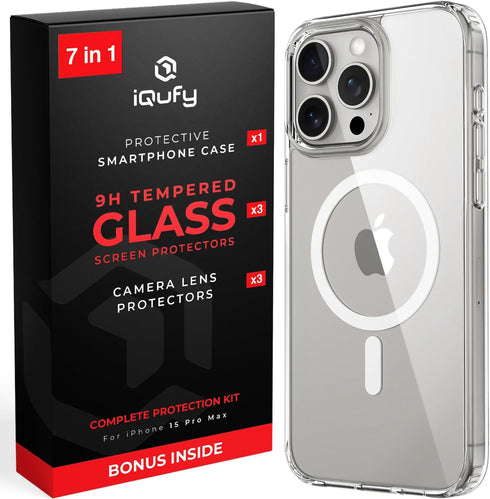 7 in 1 iPhone 15 Pro Max Case - 3X Screen Protector, 3X Camera Lens Protector, Compatible with MagSafe, Military-Grade