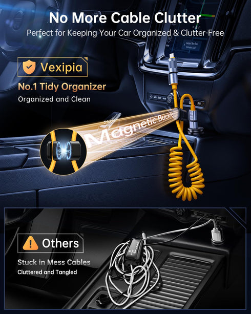 4-in-1 5ft Coiled USB C Cable for Car, 100W Fast Charging, USB C to L Cable with Multi Ports for iPhone iPad