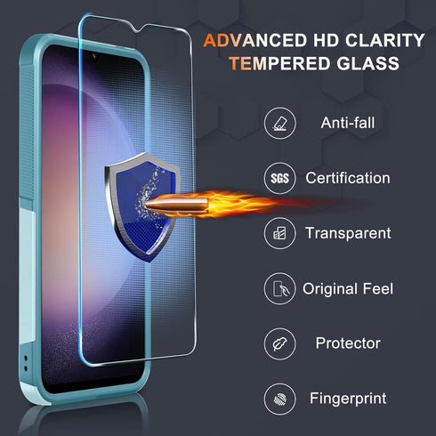 Samsung Galaxy A15 5G Case, Full Body Heavy Duty Rugged Shockproof Cover with Lanyard Strap, Mint Green, Tempered Glass