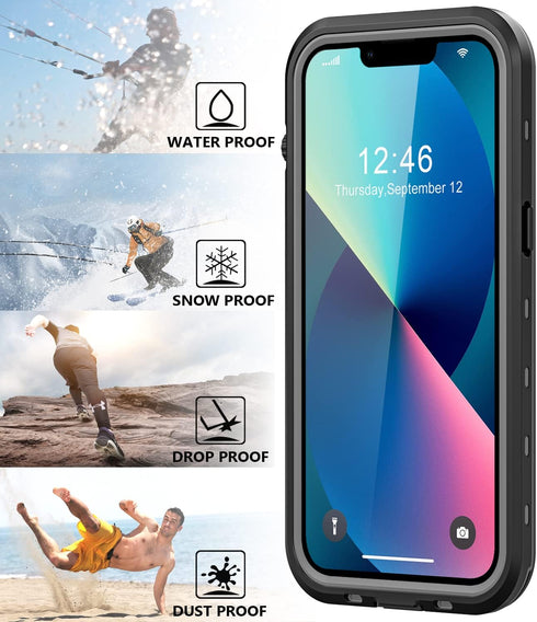iPhone 13 Waterproof Case with Built-in Screen Protector, Shockproof Dustproof Full Body IP68 Protective Phone Case for