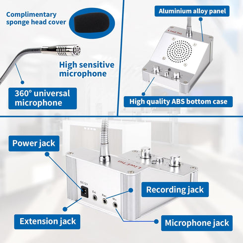 Window Intercom System, 2 Way Voice Transmission, High Power Intercom for Bank, Hospital, Station, Store