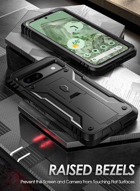 Poetic Revolution Case for Google Pixel 8A 5G, Rugged Shockproof, 20FT Drop Tested, Kickstand, Screen Protector, Black.