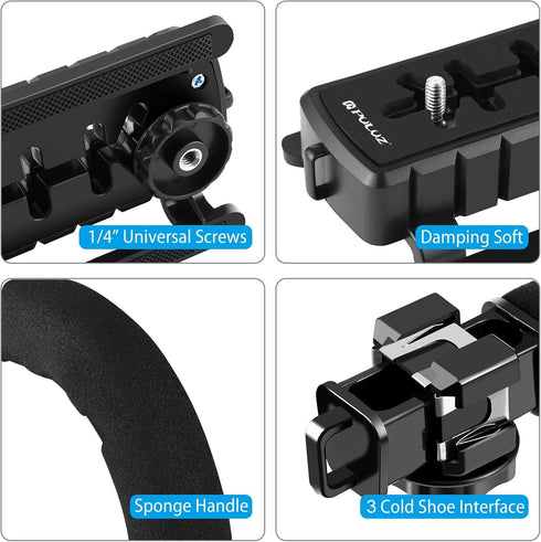 PULUZ Video Action Handheld Stabilizer, U/C Shape Grip with Cold-Shoe Mount for All Camera Action Cameras