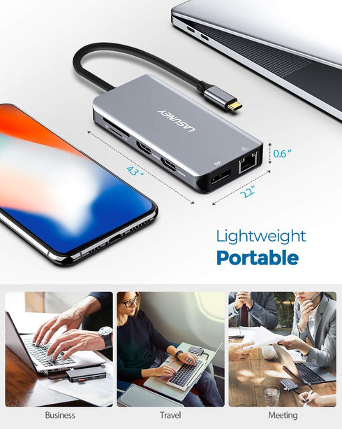 Lasuney 10 in 1 USB Type C HUB with Triple Display, 2 HDMI, Ethernet, PD3.0, 3 USB Ports, SD/TF Docking Station