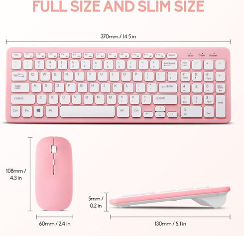 Wireless Keyboard and Mouse Combo, Compact Quiet Wireless Set 2.4G Ultra-Thin Design for Windows, Computer, Desktop,