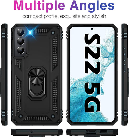 Vaki Samsung Galaxy S22 5G Case with Built-in Screen Protector, Military Grade Rugged Cover with Kickstand