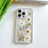 iPhone 15 Pro Max Clear Case with Glitter White Floral Design, Slim Soft TPU, Pressed Real Flowers, Women's Phone Cover.
