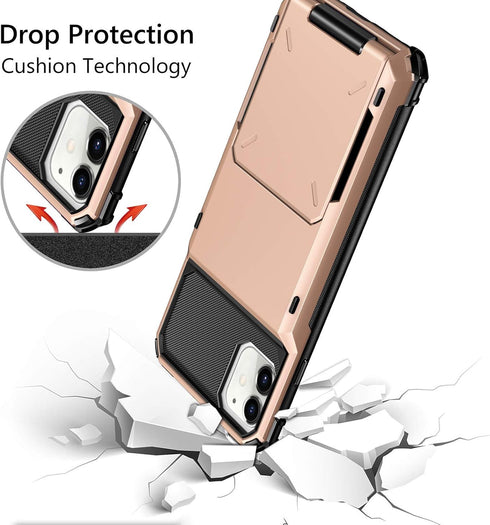 Vofolen Compatible with iPhone 12 Case, 5G Wallet with 4-Card Slot and Flip Hidden Pocket, Rose Gold