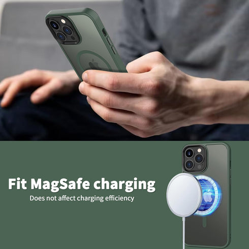 CACOE iPhone 13 Pro Magnetic Case (6.1") - Dark Green, Shockproof, Anti-Fingerprint, MagSafe & Car Mount Compatible.