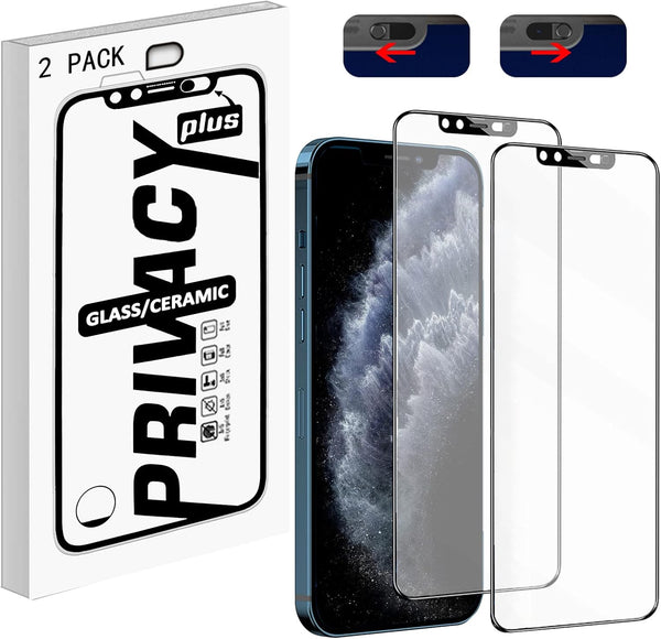 2 Pack HD Tempered Glass Screen Protector with Front Slide Camera Cover for iPhone 12 Pro Max - Privacy Protection,