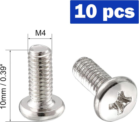 uxcell 10 Pieces M4 x 10mm TV Mount Screws, Stainless Steel, Silver Tone for Computer TV LCD Monitor