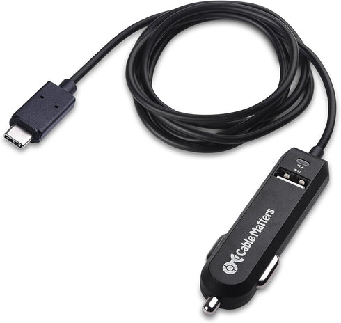 Cable Matters 25W 5A Dual USB Car Charger with USB C Cord and USB A Port