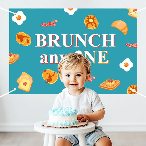 Festiblast 1st Brunch Themed Party Decorations, Brunch Anyone Backdrop Blue Breakfast Food Birthday Party Decor