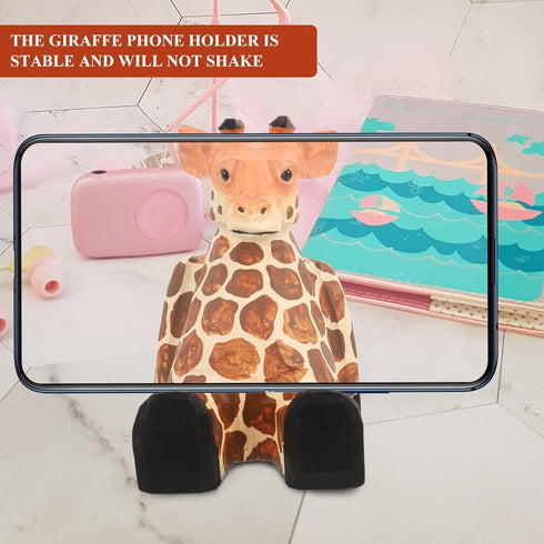 Beavorty Wooden Giraffe Mobile Phone Holder, Telephone Stand, Cellphone Support for Desk Office Accessories