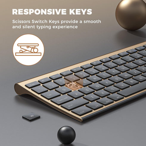Vssoplor Wireless Keyboard and Mouse Combo, 2.4GHz Rechargeable Quiet Full-Size Set for Windows, Laptop, PC