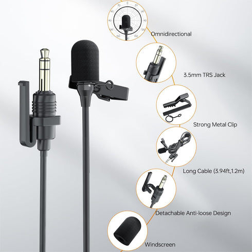 COMICA CVM-SM-O1 Professional Lavalier Lapel Microphone Omnidirectional Clip-on Condenser Mic, Lav Mic for BoomX-D/DSLR