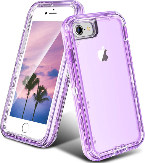 ORIbox iPhone 7/8/SE 2022 Case, Crystal Purple, Heavy Duty Shockproof Clear Case with Camera Protector