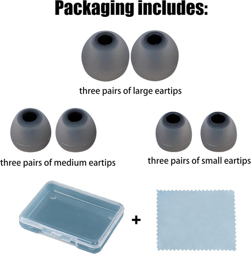 Earbud Replacement Tips, Silicone Ear Tips Fit Most in-Ear Earbuds (Inner Hole 3.8mm - 5.1mm), 9 Pairs S M L