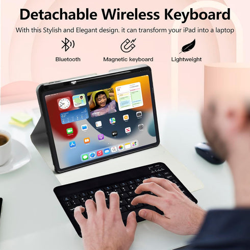 iPad 10th Generation Case 10.9 inch 2022, 360 Rotating Stand, PU Leather Cover with Wireless Keyboard