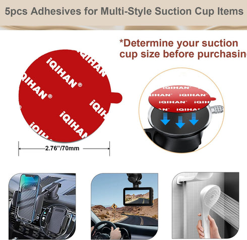 Sticky Adhesive Pad Replacement for Suction Cup Mount, 5pcs Circle 70mm Extra Strong Double-Sided Sticker Tapes for