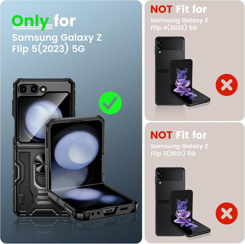 Caka for Z Flip 5 Case, Galaxy Z Flip 5 Case with Screen Protector & Hinge Protection & 360°Rotate Ring Stand, Full Body Protective Case for Samsung Galaxy Z Flip 5 2023-Black
