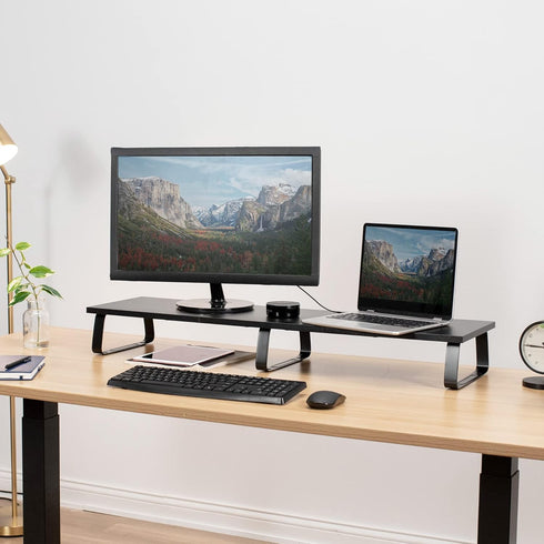 VIVO 39 inch Extra Long Monitor Stand, Wood & Steel Desktop Riser, Dual Screen Organizer for TV, Keyboard, Laptop