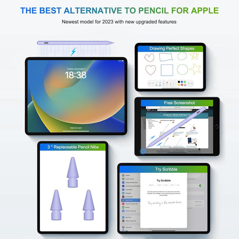 2nd Generation Pencil for iPad with Wireless Charging, Tilt & Palm Rejection, Magnetic Stylus Pen (Purple) Compatible
