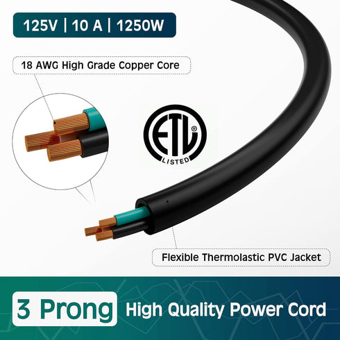 Elecan 3-Prong 45 90 7 Ft/2 Pack, 18AWG 125V 10A Degree Flat to Angled Plug Replacement Power Cord Heatproof Flexible