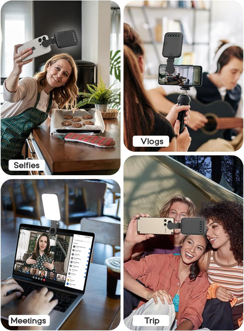 GLOUEN 3 10 Selfie Light Rechargeable Phone Light Clip with Digital Display, Light Modes & Brightness Levels