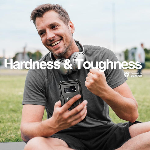 Dexnor Samsung Galaxy S10e Case: Black Heavy Duty Military Grade Protection with Built-in Screen Protector and Kickstand