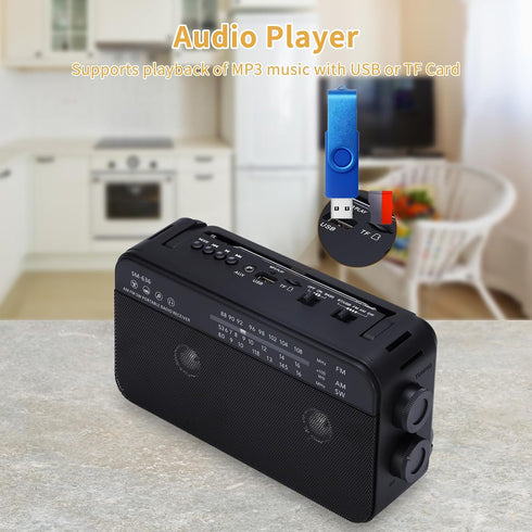 Portable AM FM Shortwave Radio with Bluetooth Speaker, 3X D Cell Batteries or AC Power, Loud Speaker