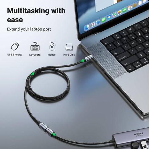 UGREEN USB C Extension Cable 1.5Ft, 10Gbps, 100W, Nylon Type C Male to Female, Compatible with iPhone 15, MacBook,