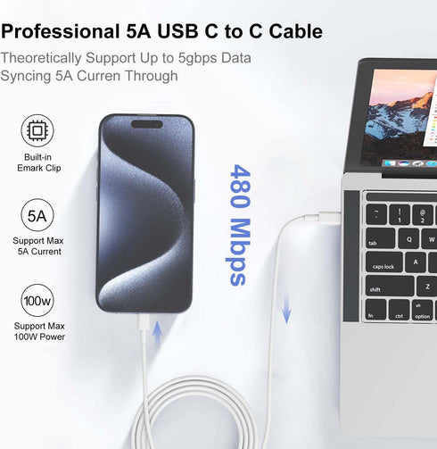 USB C to USB C Cable for MacBook Air Pro Charger, for iPad Pro 12.9 11 inch, Pad Air 5 4, 6FT&10FT Fast Charging Cable