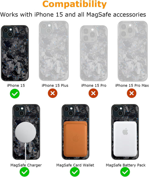 molzar Grip Series iPhone 15 Case - Real Forged Carbon Fiber, Built-in Magnets, Grippy Edges, Compatible with MagSafe