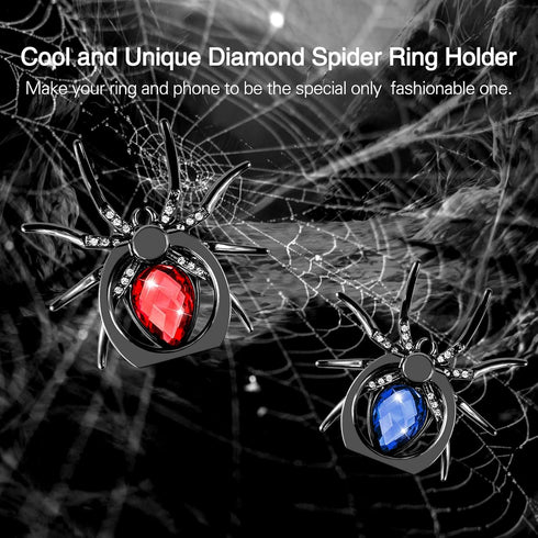 2pcs Spider Cell Phone Ring Holder Stand with 4pcs Hanging Hook for All Smartphones and Tablets (Blue+Red)