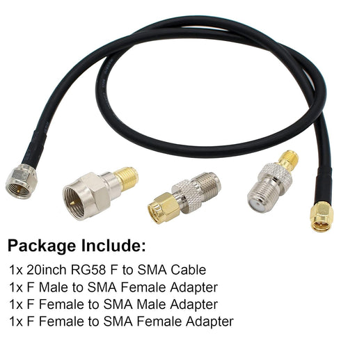 SMA to F Adapter, SMA Male to F Type Male 20 inch RG58 Coaxial Extension Cable + 3pcs F Type Connectors