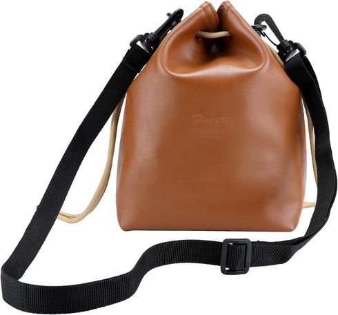 Gabrella Drawstring Camera Bag, Brown Leather Camera Bag with Protective Interior, Comfortable Travel Camera Storage