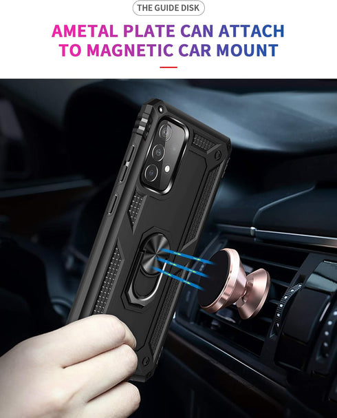 Military Grade Drop Impact Case for Samsung Galaxy A52 5G, 360 Metal Rotating Ring Kickstand Holder Armor Cover (Black)