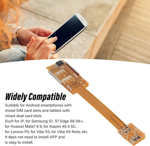 Diyeeni 8.4x1.6cm SIM Card Extender for Android Phones, Dual Card Adapter, FPC Material, Lightweight, Easy Install