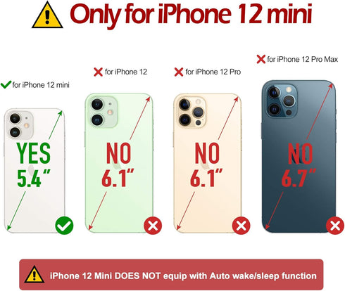 TUCCH Wallet Case for iPhone 12 Mini 5G, TPU Shockproof Inner Shell, PU Leather RFID Blocking Magnetic Stand Flip Cover