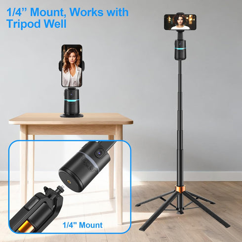 MOERTEK 360 Auto Face Tracking Selfie Stick Tripod for iPhone, Auto Rotating Face Tracking Tripod, Gesture Control, No