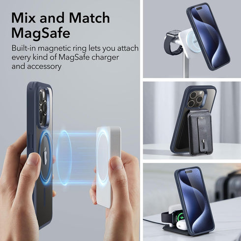 ESR Classic Series Clear Dark Blue Case for iPhone 15 Pro Max, MagSafe Compatible, Military-Grade, Scratch-Resistant.
