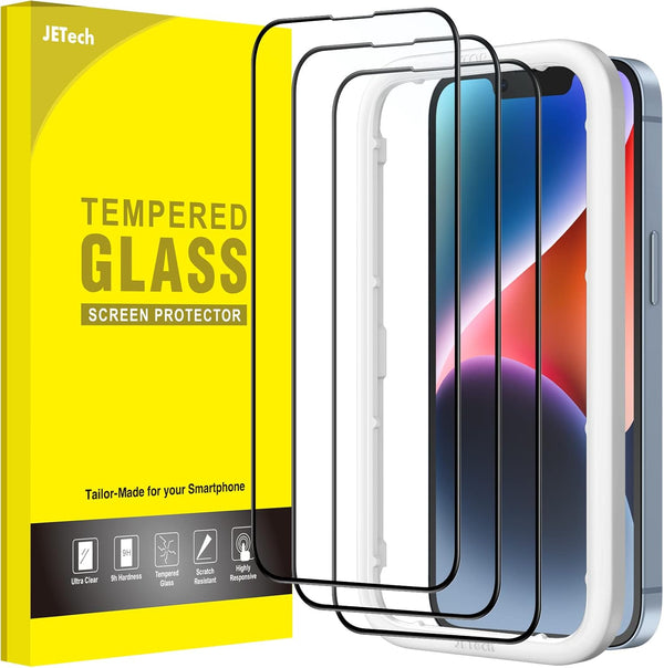 JETech 3-Pack Full Coverage Tempered Glass Screen Protector for iPhone 14 6.1-Inch, Black Edge, HD Clear, Case-Friendly.
