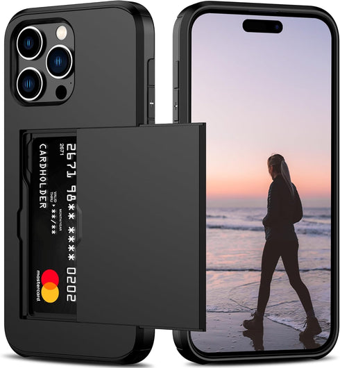 Nvollnoe iPhone 15 Pro Max Case with Card Holder, Heavy Duty Protective Dual Layer Shockproof Slim Wallet Phone Cover