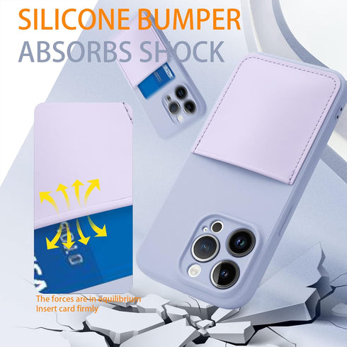 Silicone Wallet Phone Case for iPhone 15 Pro 6.1 Inch with Credit Card Holder Pocket, Full-Body Bumper Protection